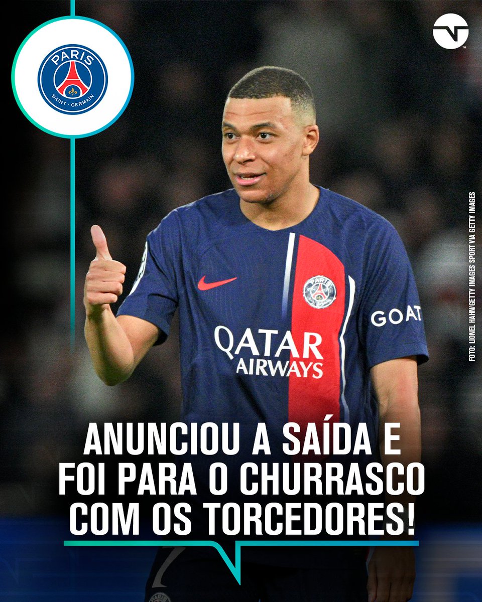 O CARA TEM MUITA MORAL EM PARIS! 🤷‍♂️🥩 Após o vídeo com o anúncio de que deixará o PSG, a imprensa francesa noticia que Kylian Mbappé está em um churrasco com cerca de 300 torcedores do clube no estádio Parc des Princes. Crédito: RMC Sport