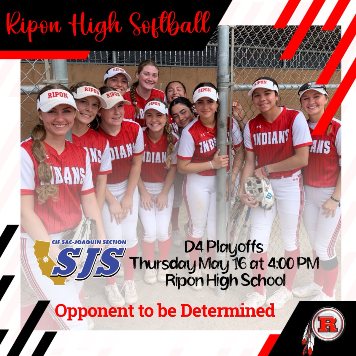 Ripon is the #3 Seed in the D4 Section Playoffs with a 1st Round Bye cifsjs.org/softball-D4-br… @cifsjs @MantecaSports @Quade1095 @ShannonBelt3 #RiponIndians