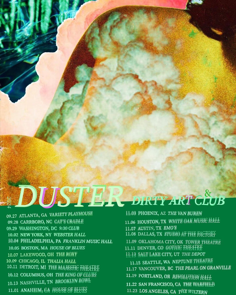 tickets for our fall tour w @dirtyartclub are now on sale / linktr.ee/thisisduster / come out and fall in love / and always support those fighting against injustice, against the depraved ghouls in power, against genocides, against systems of exploitation and propaganda