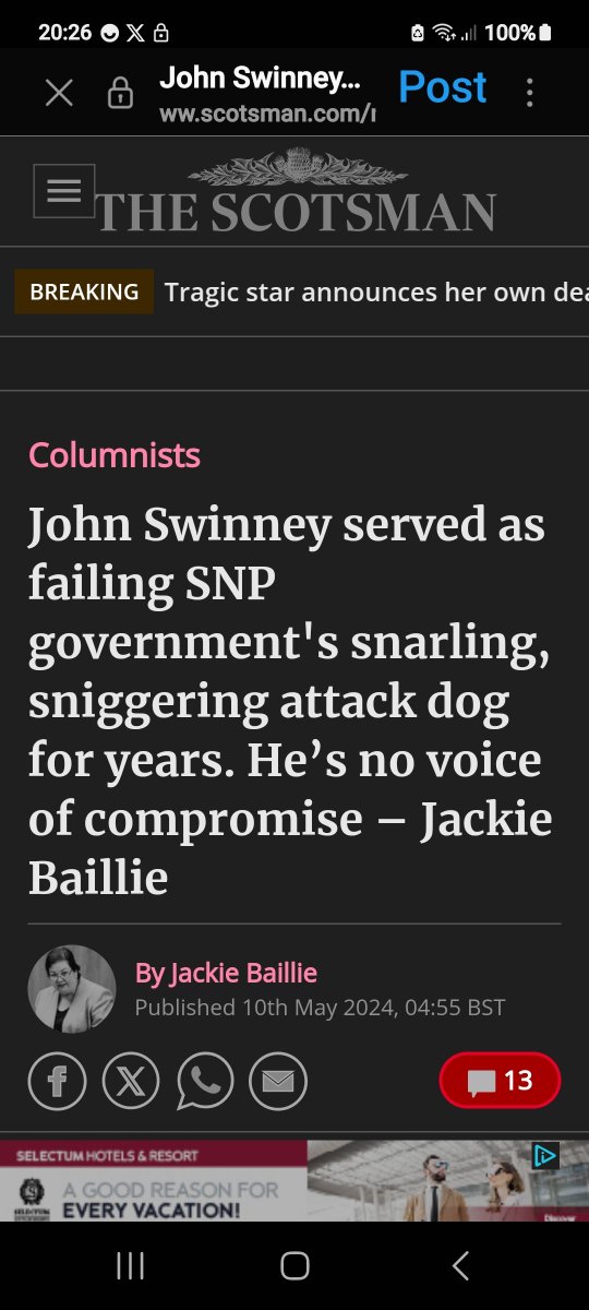 Baillie calls J Swinney a sniggering 'attack dog ', today . So what is he Baillie, the continuity man or 'attack dog'. Labour, offering nothing to Scots, only insults .