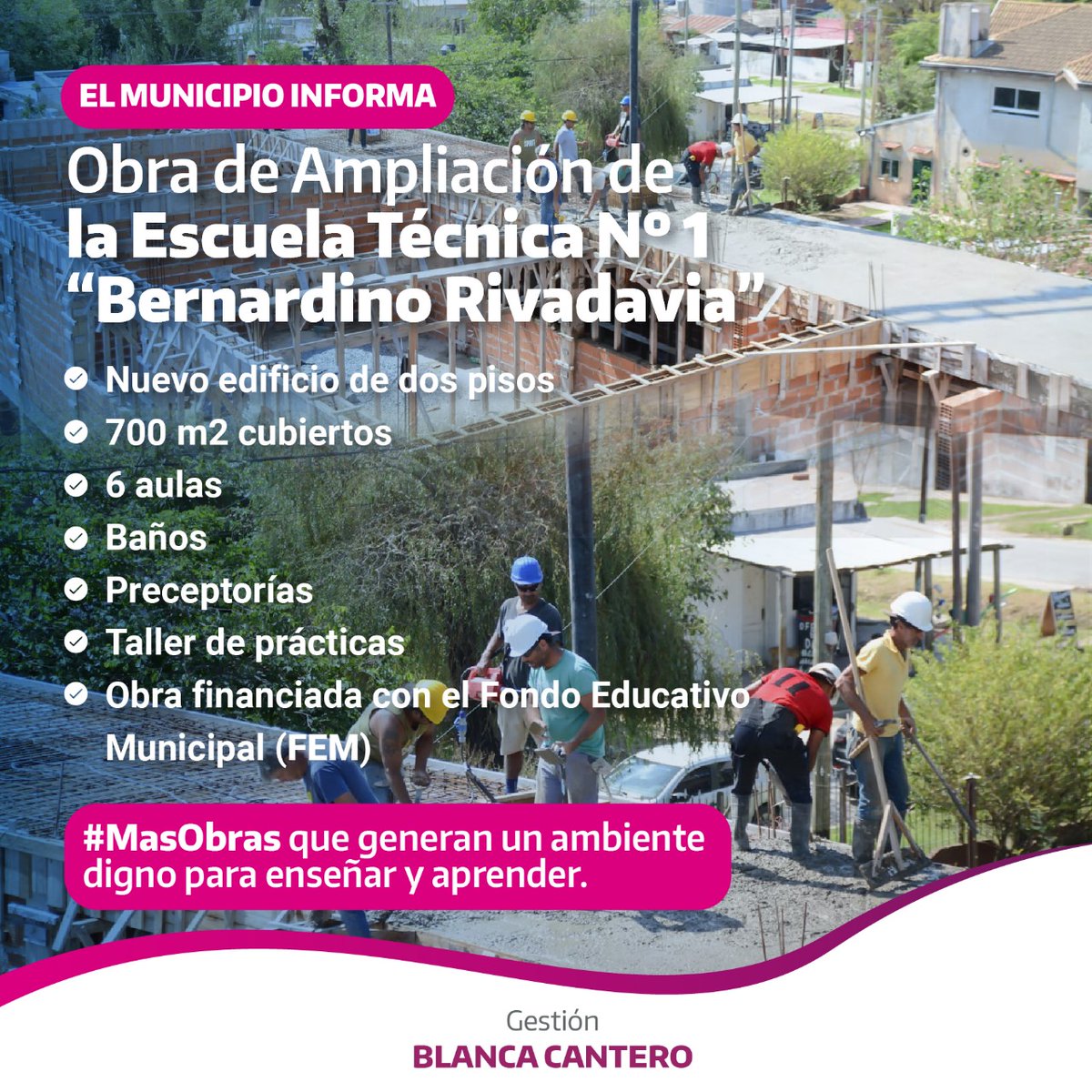 BLANCAHCANTERO's tweet photo. Obra de Ampliación de la Escuela Técnica Nº 1 Bernardino Rivadavia
Nuevo edificio de dos pisos
700 m2 cubiertos
6 aulas
Baños
Preceptorías
Taller de prácticas
Obra financiada con el Fondo Educativo Municipal (FEM)
#MasObras que generan un ambiente digno para enseñar y aprender. https://t.co/8WW6lCc9fE