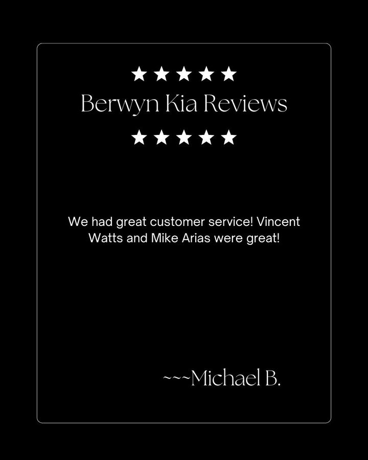 Thank you for taking the time to share! It is always great to hear from happy customers.

#BerwynKia #Kia #HappyCustomer #FanFriday