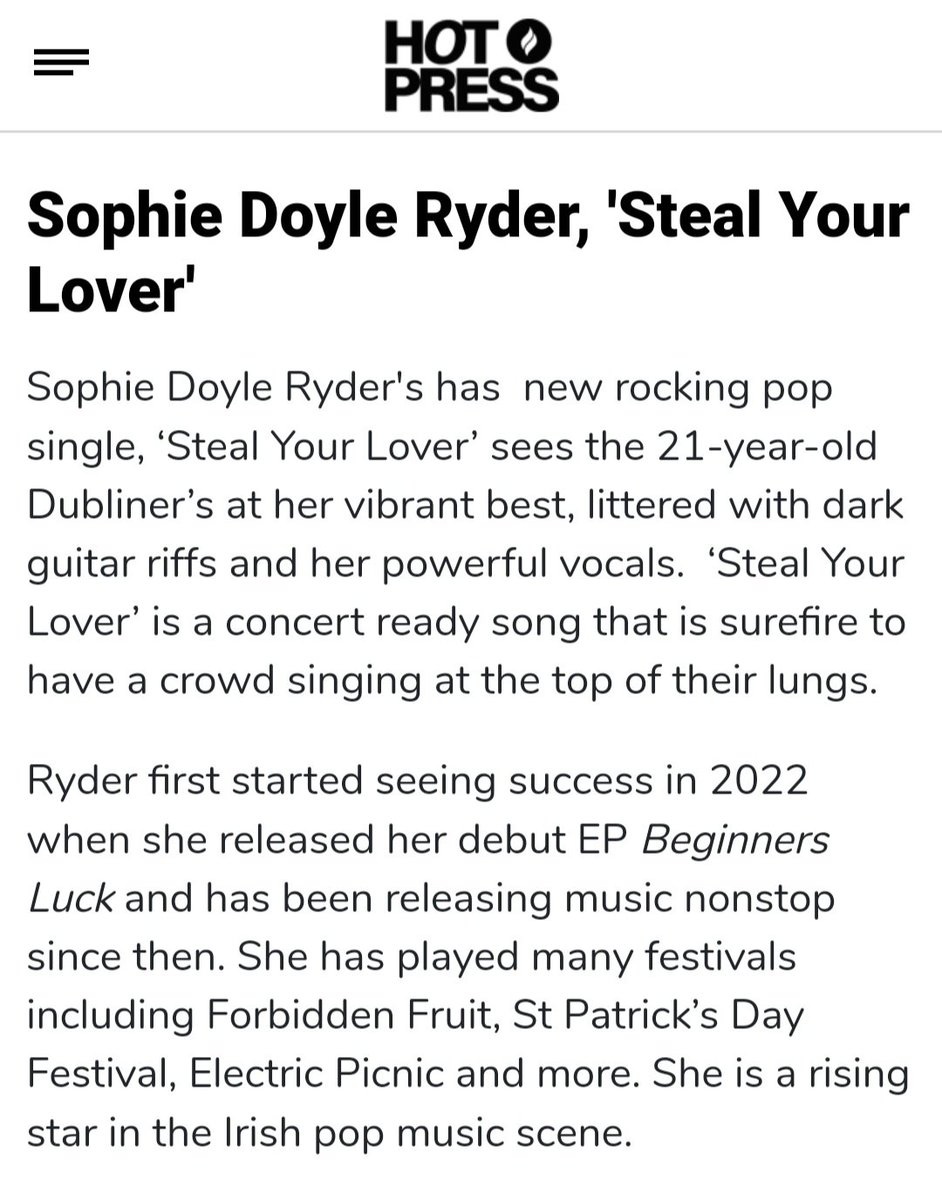 Steal Your Lover is out now ❤️ thanks @hotpress open.spotify.com/artist/5QCok3N…