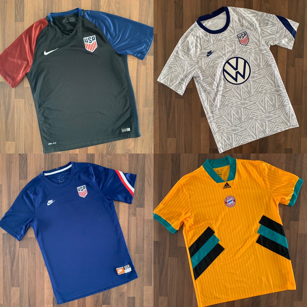 Really pleased with these 4 pick ups… all off Vinted, all under £20, cheapest being £6!! 🔥🔥🔥 Winner winner chicken 🐓 dinner 🍽️ Now someone pop some more USA shirts on there for me to buy 😂