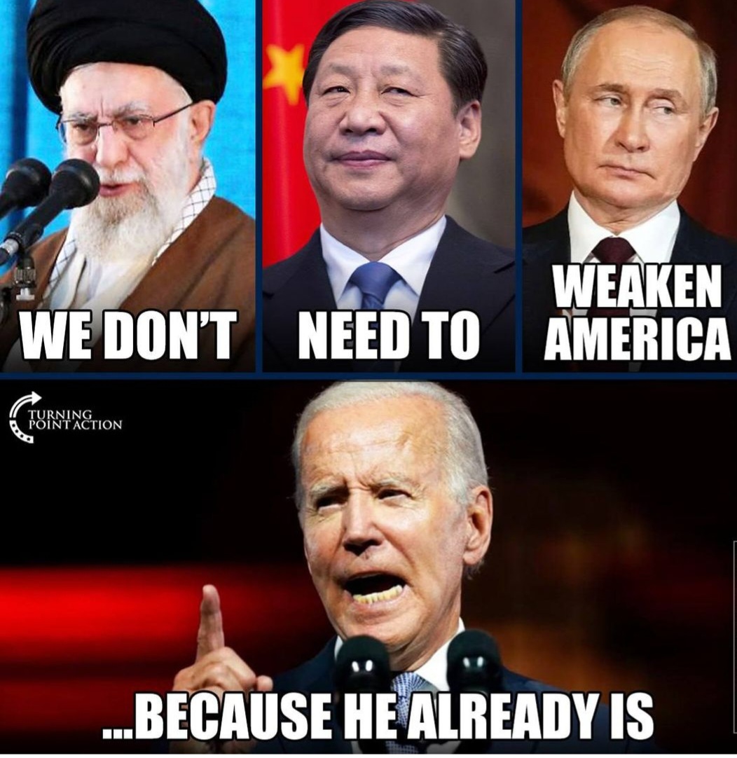 This is the reality of what the abhorrent Biden administration does to the strength of America!

Peace through strength, not Biden!

#Trump2024NowMorethanEver