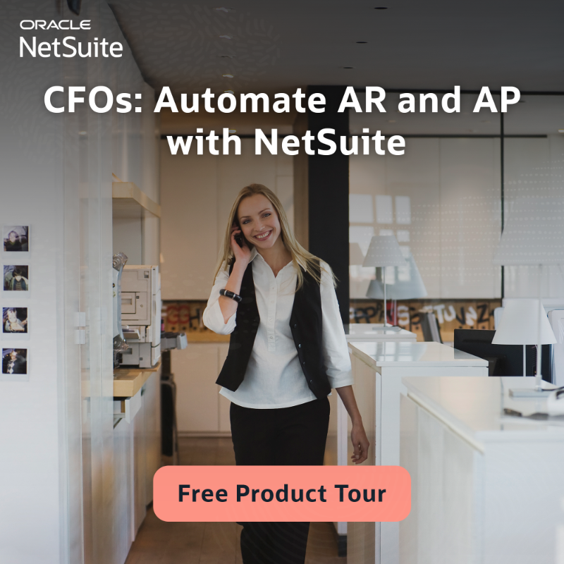 NetSuite's tweet photo. CFOs: Discover how you can reduce manual processes, cut overhead, minimize errors, and save time.