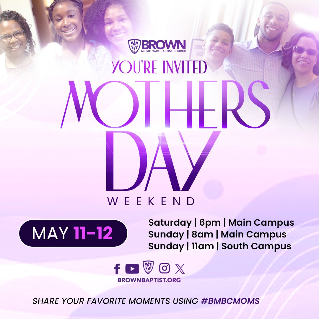 BrownBaptist's tweet photo. We invite you to bring your mom to Brown this Mother's Day Weekend!π©· Join us for whichever worship service best fits your schedule. We will see you this weekend at Brown!
#brownbaptist #bmbc #yearofhealth #mothers #MothersDay #worship #LessIsBest https://t.co/arxnFPGzYf