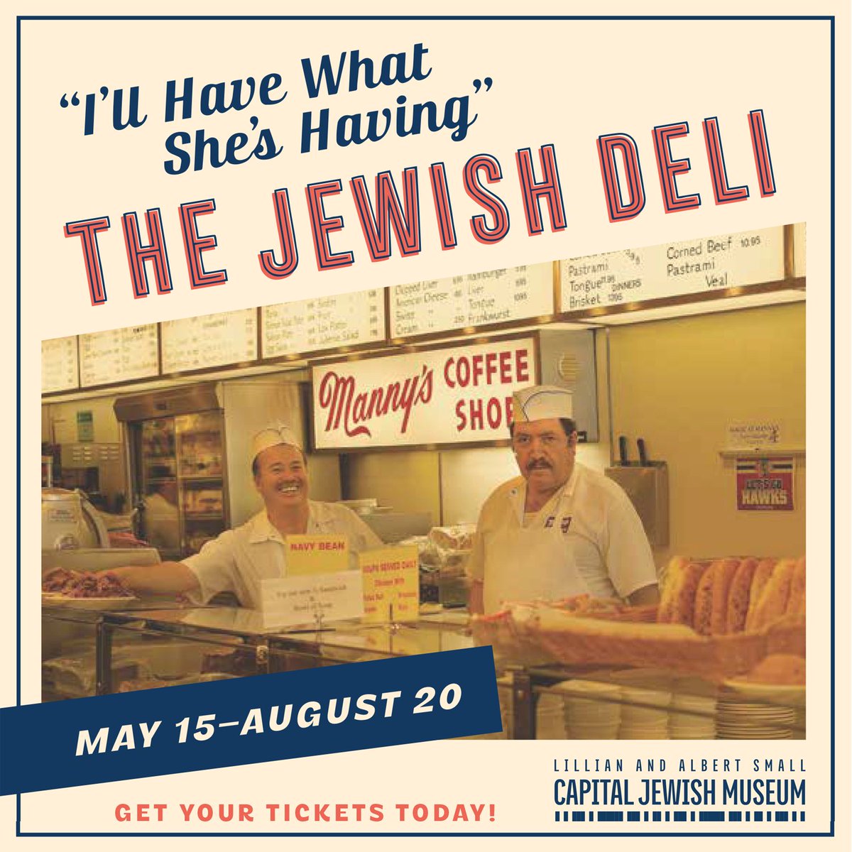 “I’ll Have What She’s Having”: The Jewish Deli Opens Wed, May 15 Members See It First Sat & Sun, May 11 & 12, 11am-4pm Explore how American Jews imported traditions, adapted culture, & built community through the experience of food. Tix: bit.ly/4aNHTW9