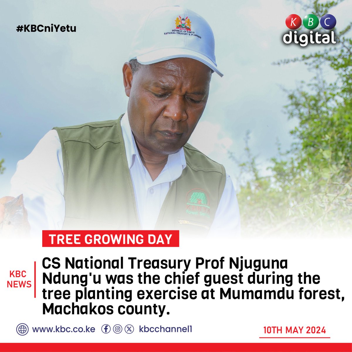 KeTreasury's tweet image. CS,leading #TreePlantingDay in @Machakos_Gov where he was the chief guest. .CS Ndung’u encouraged Kenyans to nurture the #trees they&apos;ve planted today, ensuring they thrive and #grow #TreeGrowingDay See video below: 10.05.2024_20.17.47_REC.mp4