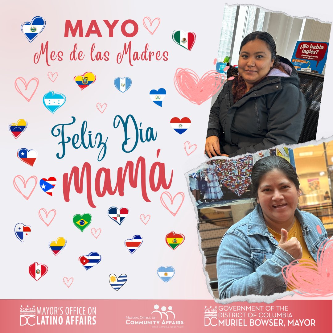 Mayor's Office on Latino Affairs (@oladcgov) on Twitter photo 🌸 🌸¡Feliz Mes de las Madres a todas las madres latinas! 🌸
En nombre de <a href="/MayorBowser/">Mayor Muriel Bowser</a>, el Director Eduardo Perdomo, celebra el amor y la dedicación de estas madres a sus familias y comunidades. Que este mes esté lleno de amor, alegría y gratitud hacia ustedes.
#SOMOSDC 🌸 🌸¡Feliz Mes de las Madres a todas las madres latinas! 🌸
En nombre de <a href="/MayorBowser/">Mayor Muriel Bowser</a>, el Director Eduardo Perdomo, celebra el amor y la dedicación de estas madres a sus familias y comunidades. Que este mes esté lleno de amor, alegría y gratitud hacia ustedes.
#SOMOSDC