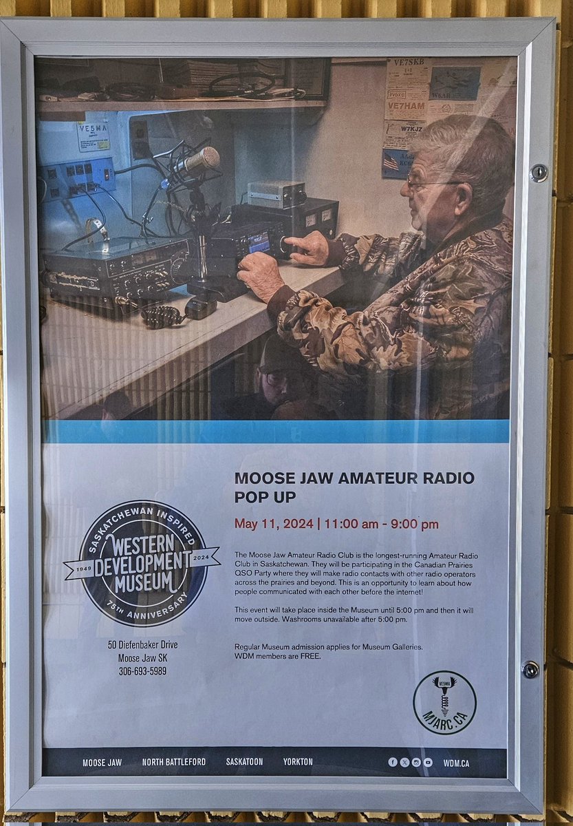 VE5REV's tweet photo. Looking forward to the #CanadianPrairiesQSOParty tomorrow! Our club, #VE5MA 🫎 is operating at the #WesternDevelopmentMuseum as a pop up event for the public to check out Amateur Radio! Let's hope the bands cooperate! 😎 ☀️⚡https://t.co/BYPnoM3oWX https://t.co/LLrrSdcQ9c