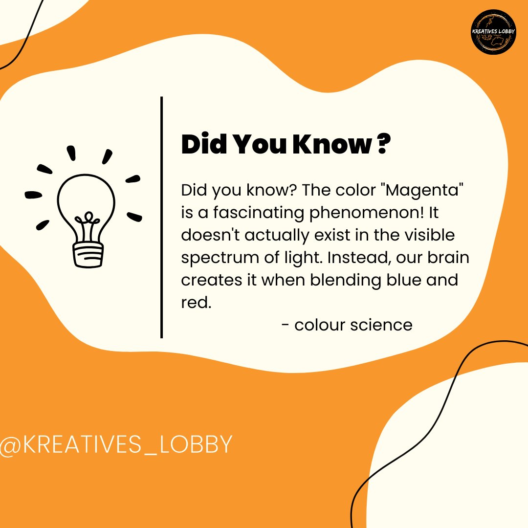 See this Instagram photo by @kreatives_lobby instagram.com/p/C6zL61lNzpP/… Unlocking the secrets of color! 🌈 Did you know that the vibrant hue of 'Magenta' isn't found in the visible spectrum? It's a brain-bending blend of blue and red. 🧠💙❤️ #DidYouKnow #ColorScience #MagentaMagic