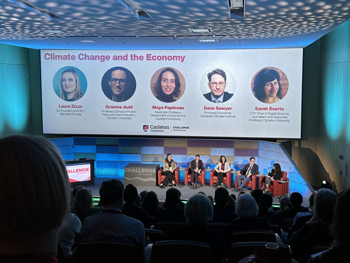 cu_research's tweet photo. In a discussion at the #CUChallengeConference led by @saraheverts, @Carleton_U CTV Chair in Digital Science Journalism, researchers @mayapapineau and @g_auld shared insights on the economics behind climate change solutions. ⤵️ https://t.co/1YGJ8CdnmU