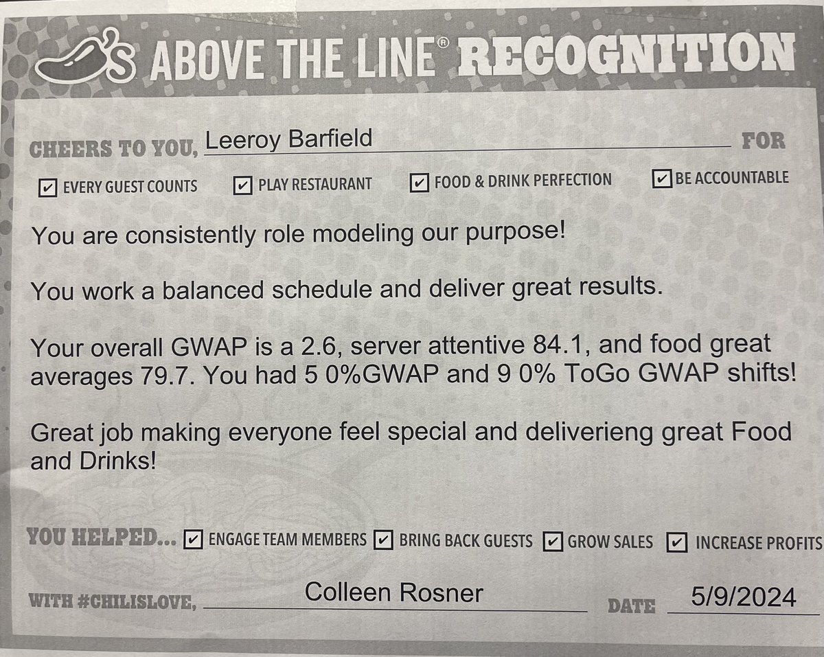 🎉 ATL from the Boss! She’s always exemplary at delivering on the Chilihead Commitment! Her strong leadership makes succeeding easy and my job rewarding 🌶️🫶❤️ #ChilisLove #ChilisGrow