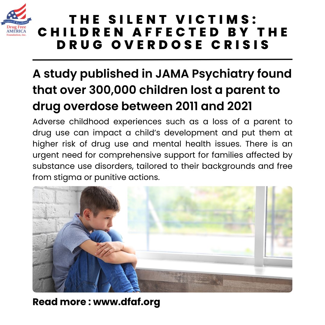 Over 300,000 children lost a parent to drug overdose between 2011 and 2021. This underscores the urgent need for comprehensive support for families affected by substance disorders. dfaf.org/the-silent-vic…
#SupportingOurYouth #ChildhoodMatters #DFAF