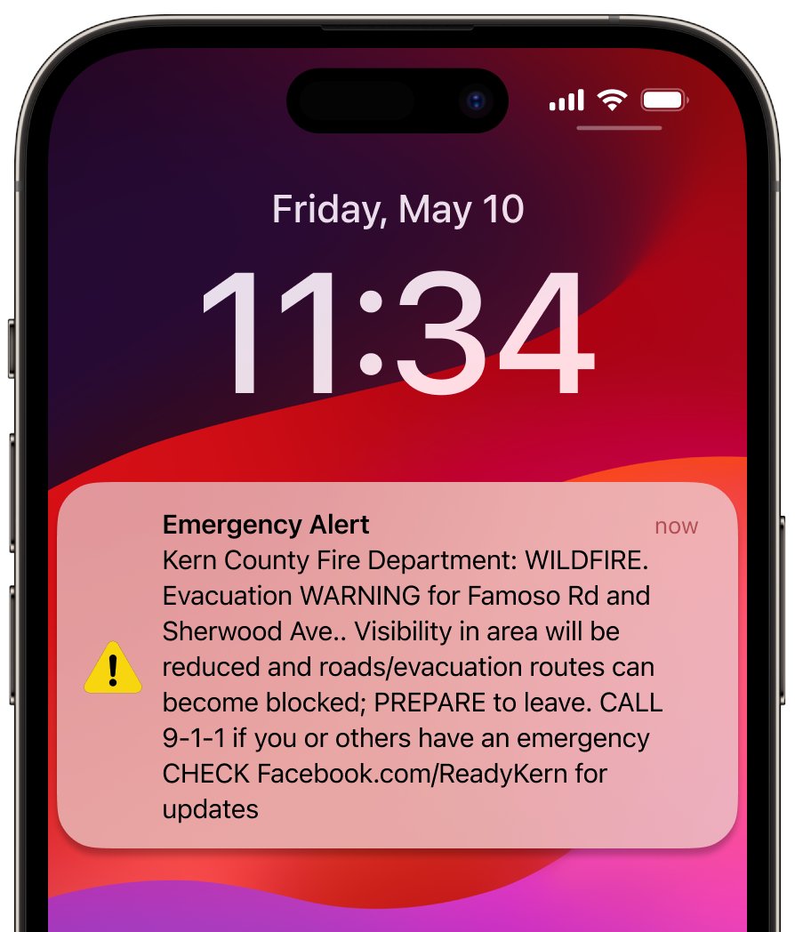 zachstanford's tweet photo. ๐ Wow! Great wireless emergency alert from @kerncountyfire!
๐This alert uses research-proven best practices from @warningrater and https://t.co/rlAVuoXPp8.
๐Get free training to write alerts like this at https://t.co/GC4ElrgZZM!
#EMGTwitter #Learn2Warn https://t.co/877nRUPo9K