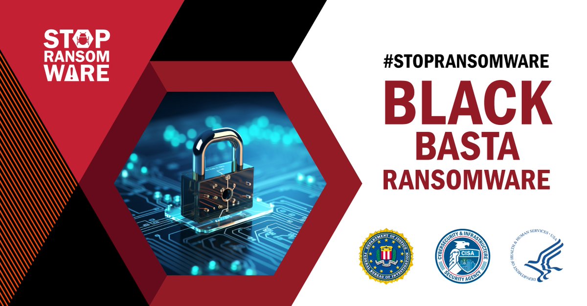🚨 Healthcare & Public Health Sector orgs❗

Review our latest #cybersecurity advisory on #BlackBasta ransomware containing #TTPs & #IOCs developed with @FBI, @HHSgov & @CISecurity's MS-ISAC. More info at cisa.gov/news-events/cy… #StopRansomware