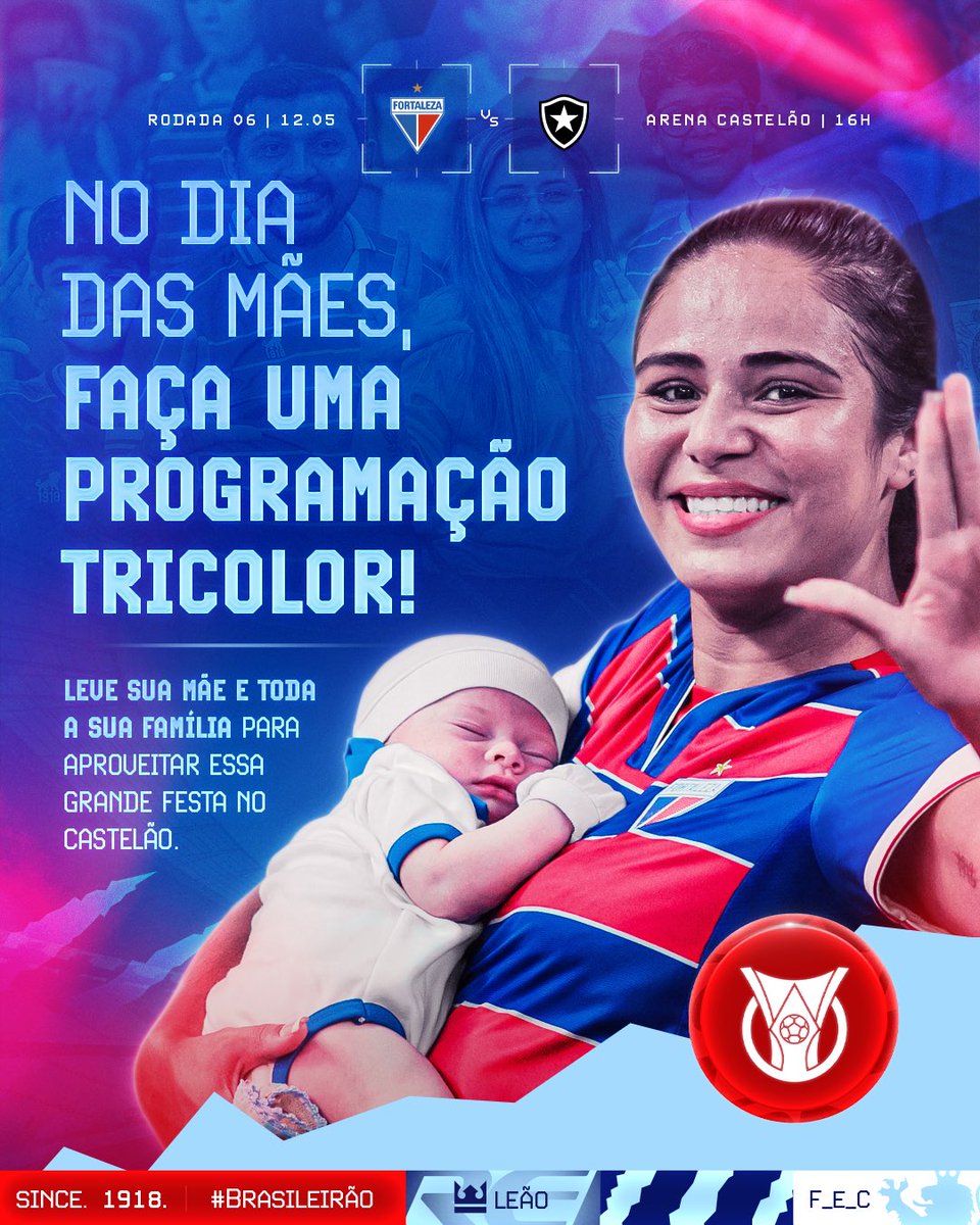 Que tal uma programação Tricolor para o Dia das Mães? 🦁🥰 Neste domingo, leve sua mãe para a festa mais bonita do futebol brasileiro e comemore essa data especial com a família Tricolor. Contamos com vocês! ❤️ #FortalezaEC