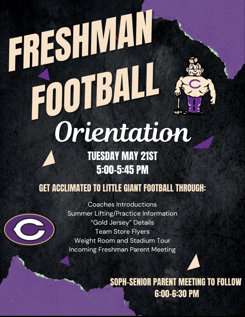 🚨 Incoming Freshmen 🚨 

Join us for Orientation on May 21st 🗓️ 

Only 16 more Friday’s until week 1! 🏟️