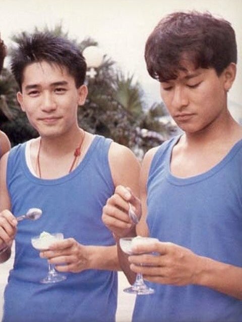 Kick off your weekend right with this wholesome pic of Andy Lau and Tony Leung eating ice cream together.