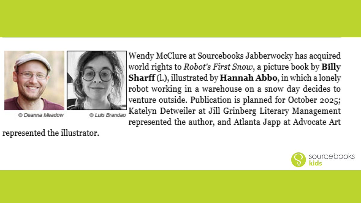 Congratulations to Billy Sharff and Hannah Abbo for their upcoming picture book, Robot's First Snow! 🤖