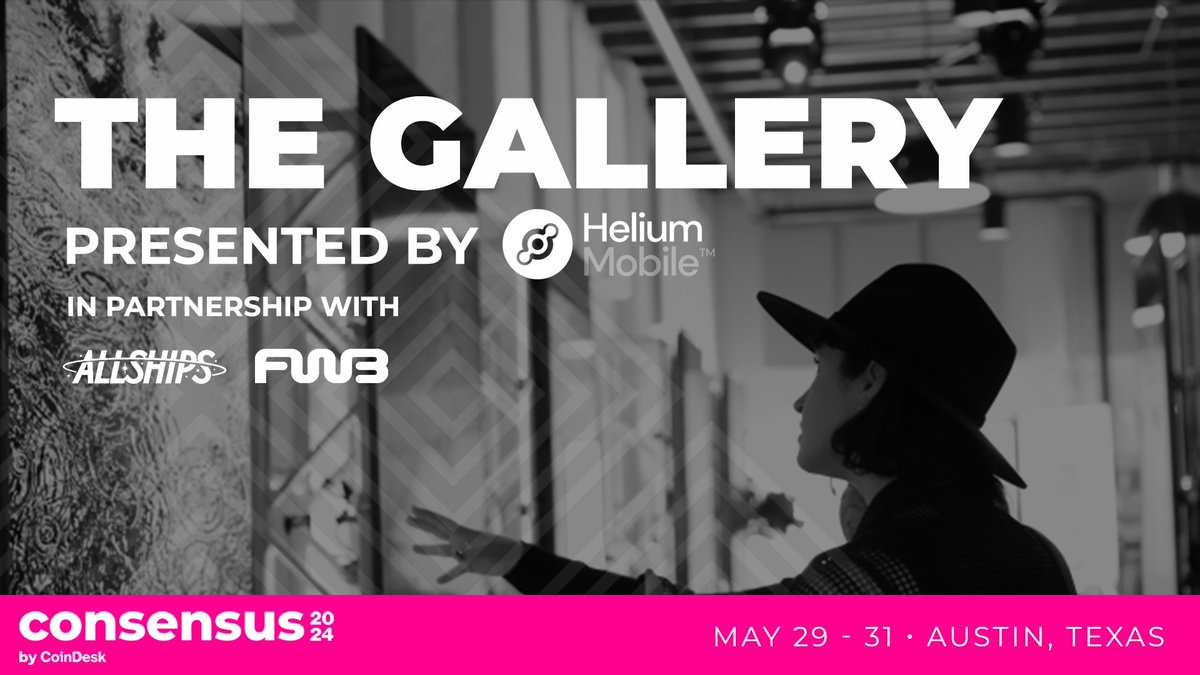 🎨 Explore the vibrant fusion of art and blockchain at The Gallery presented by @helium_mobile at #Consensus2024, in partnership with @FWBtweets and @ALLSHIPS. 

🌐 Learn more: consensus2024.coindesk.com/the-gallery/?t…