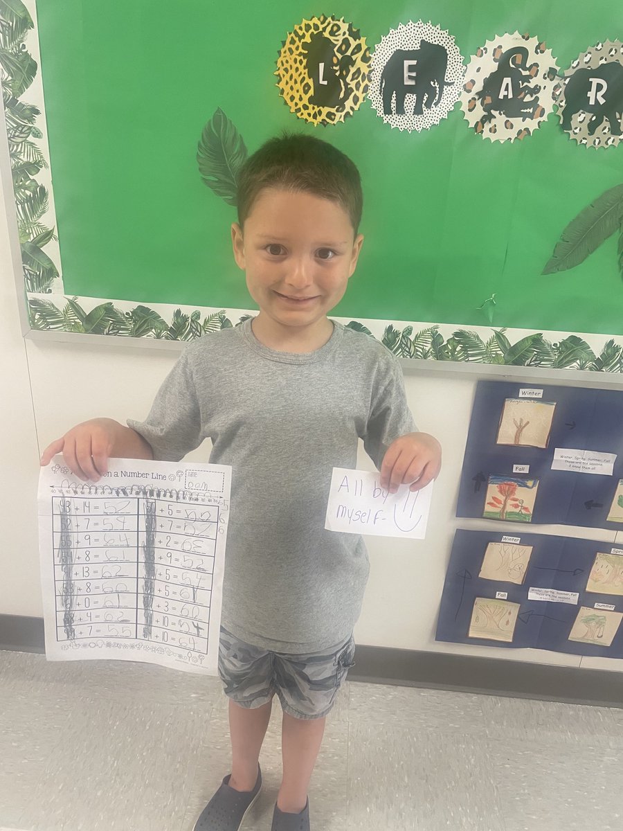 Look who was caught doing great work in kindergarten all by himself! ⁦<a href="/EthridgeES/">Ethridge Elementary</a>⁩ #kindergartenrocks