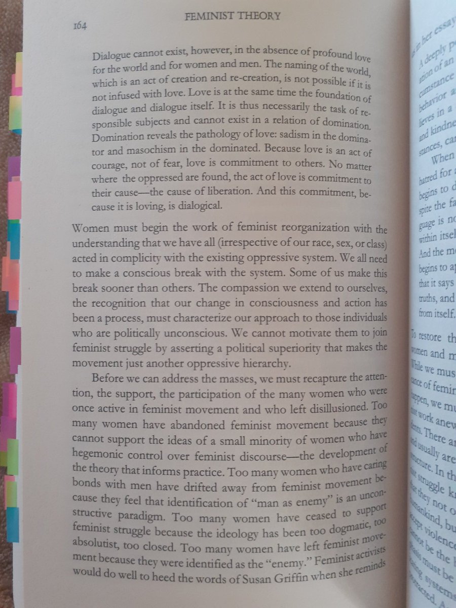 It might be 24 years old now, but #FeministTheory_bellhooks is still a gem. These concluding paragraphs really resonated with me*...(thinking also about relevance to #PublicHealth #CDoH #InfantFeeding)

*& more before them, as evidenced by the sticky index tabs 🙈😆

End of 🧵