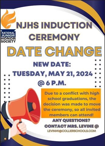 Attention those invited to NJHS Induction Ceremony. Please note date change below.