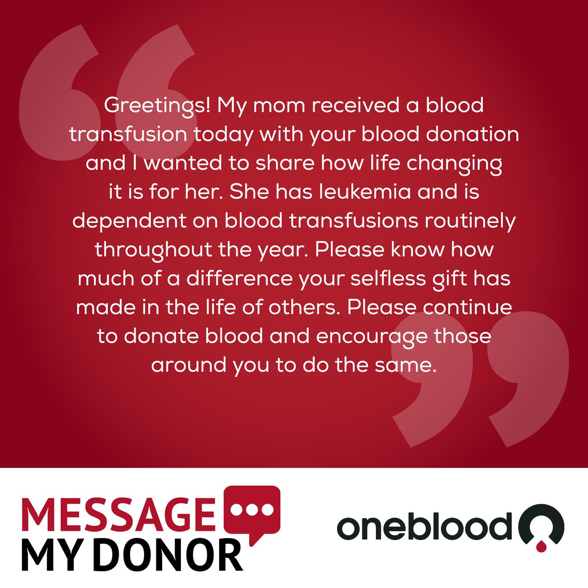 Your donation can change someone's life. Since around 25% of blood donations go to people battling cancer, you are a vital part of someone's fight.💪 We are thankful for all our lifesaving donors. To learn more about the Message My Donor program, click: bit.ly/47F0od3