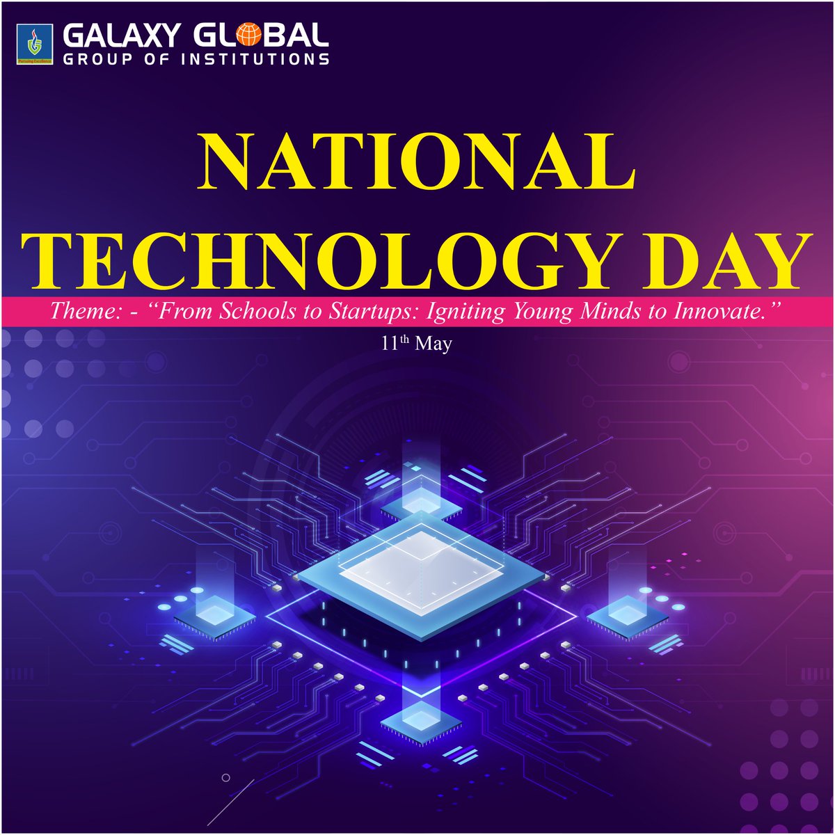 'Technology will not replace great teachers, but technology in the hands of great teachers can be transformational.' - George Couros Happy National Technology Day. #gggi #nationalTechnologyDay #wishes #fromschoolstostartups #ignitingyoungmindstoinnovate