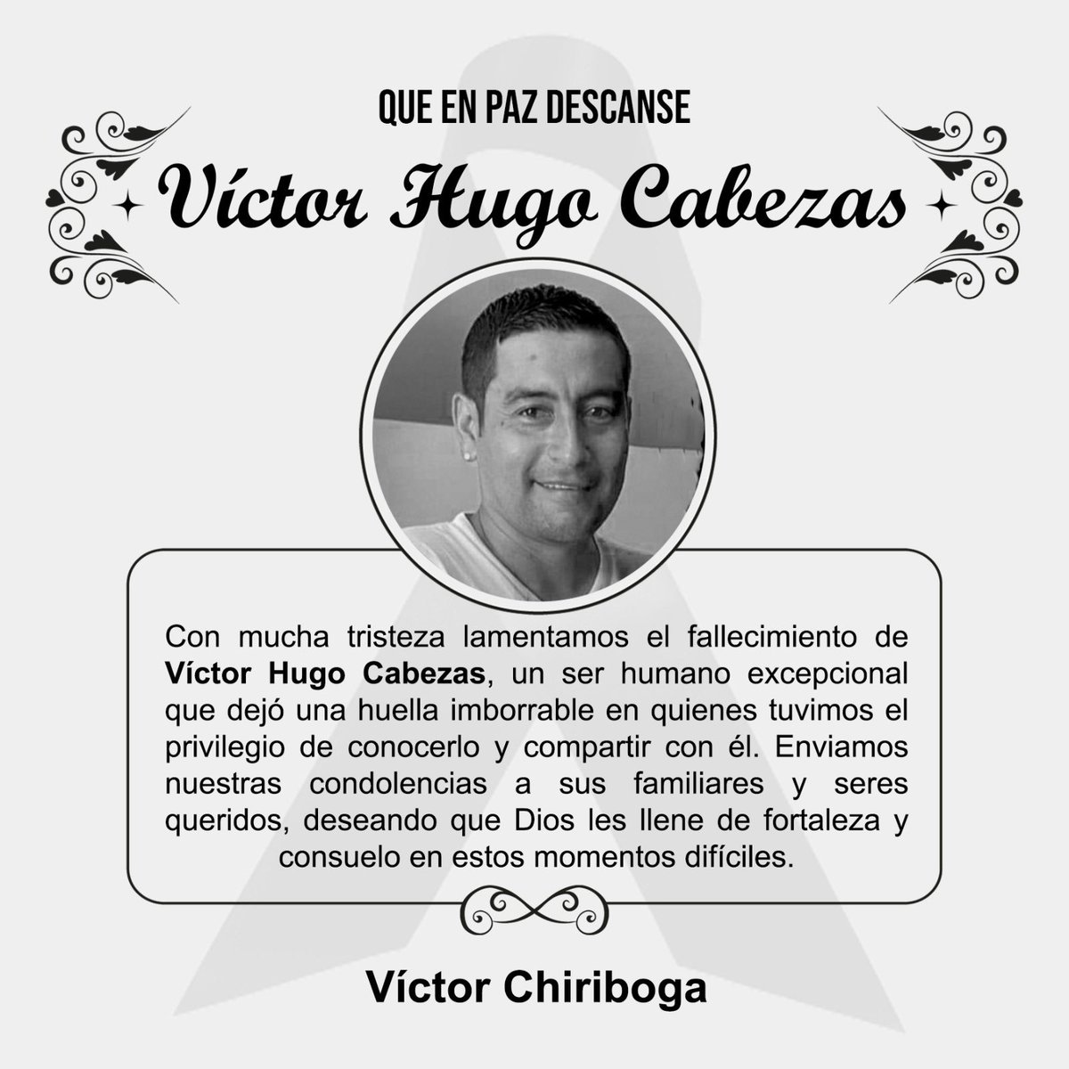 vchiribogae's tweet photo. Con el corazón lleno de tristeza y el alma envuelta en un profundo pesar, en nombre de mi familia y en el mío propio, deseo expresar nuestras más sentidas condolencias a los familiares y amigos. Los recordaremos con gratitud y cariño, fueron personas muy serviciales y leales. 🕊️ https://t.co/JOU5DAKSFQ
