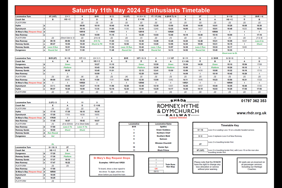 🎉MAY SPRING GALA 🎉 Our Enthusiasts timetable is now LIVE! Later than planned due to last minute repairs that have given us a better timetable.✅ Download your version from here: rhdr.org.uk/special-events…🎟 Don’t forget to pre-book at rhdr.org.uk