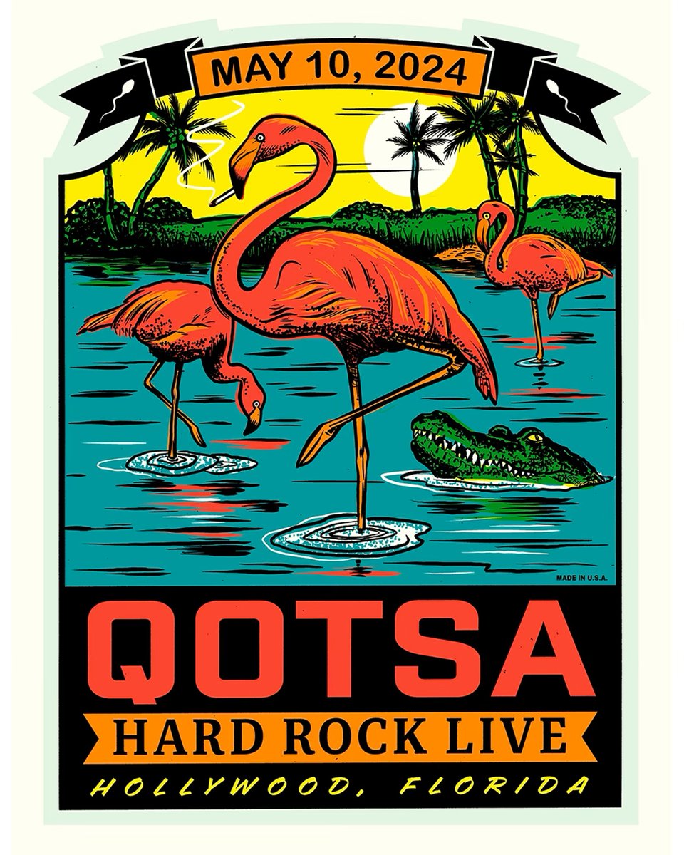 HOLLYWOOD, FLORIDA 🐊 TONIGHT
@HardRockHolly 🎟️ qotsa.ffm.to/hfl24

7:00pm  Doors Open
8:00pm  @royalblooduk 
9:15pm  #QOTSA 

🖌️ @morning_breath 
#TheEndIsNero