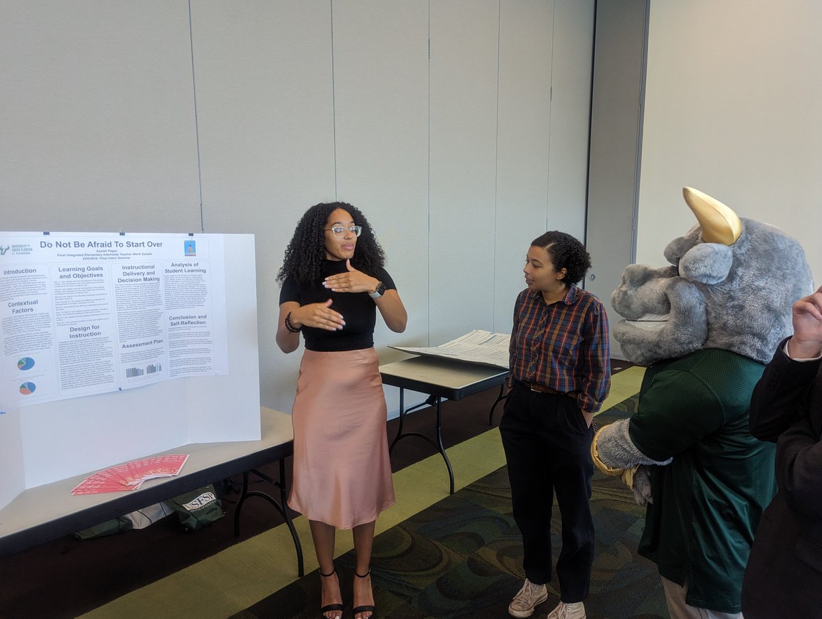 educationUSF's tweet photo. Our USF St. Petersburg campus celebrated the COE Final Intern Accomplished Practices Project Showcase. These interns spent 16 weeks in elementary and special education classrooms and created unit plans focusing on assessment and analyzing student data. #EducationUSF #EdChat https://t.co/QSnMWrCwkb