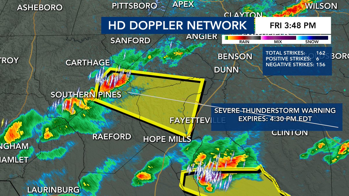 Severe Thunderstorm Warning for Moore, Harnett, Cumberland and Hoke Counties until 4:40 PM. This storm could produce winds of 60 mph and quarter-size hail as it moves east at 35 mph. #ncwx @wralweather