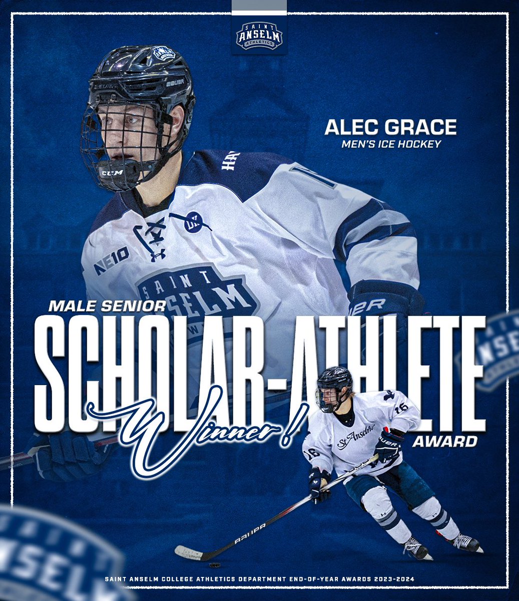 𝐌𝐀𝐋𝐄 𝐒𝐄𝐍𝐈𝐎𝐑 𝐒𝐂𝐇𝐎𝐋𝐀𝐑-𝐀𝐓𝐇𝐋𝐄𝐓𝐄 𝐎𝐅 𝐓𝐇𝐄 𝐘𝐄𝐀𝐑 🤓🏒

Congratulations to Alec Grace of the men’s ice hockey team on being named this year’s Male Senior Scholar-Athlete award winner! #HawksSoarHigher