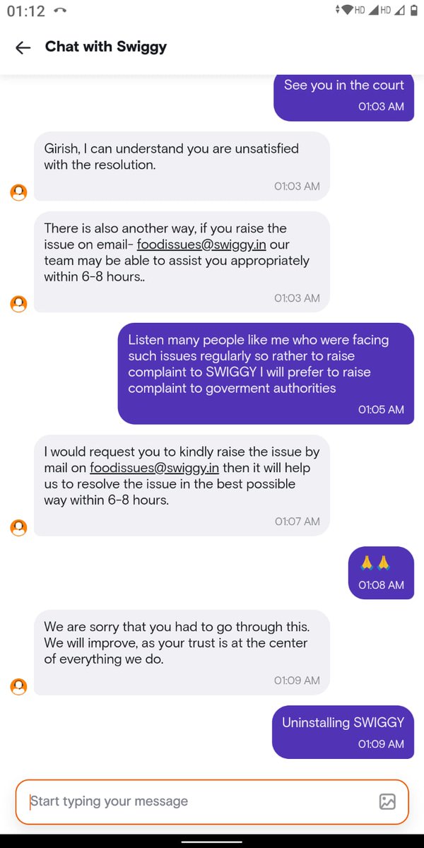 girishs141's tweet photo. ORDER #174334749778858
Dear 
@SwiggyCares 
@Swiggy 
The delivery boy was rude arrogant. 
He delayed delivery for 30 minutes. Also food came in open box. Totally unhappy with your service. 
Don't take customer for granted. Otherwise dukan band hone ko jyada time nhi lagega... https://t.co/PCyq1opc1D