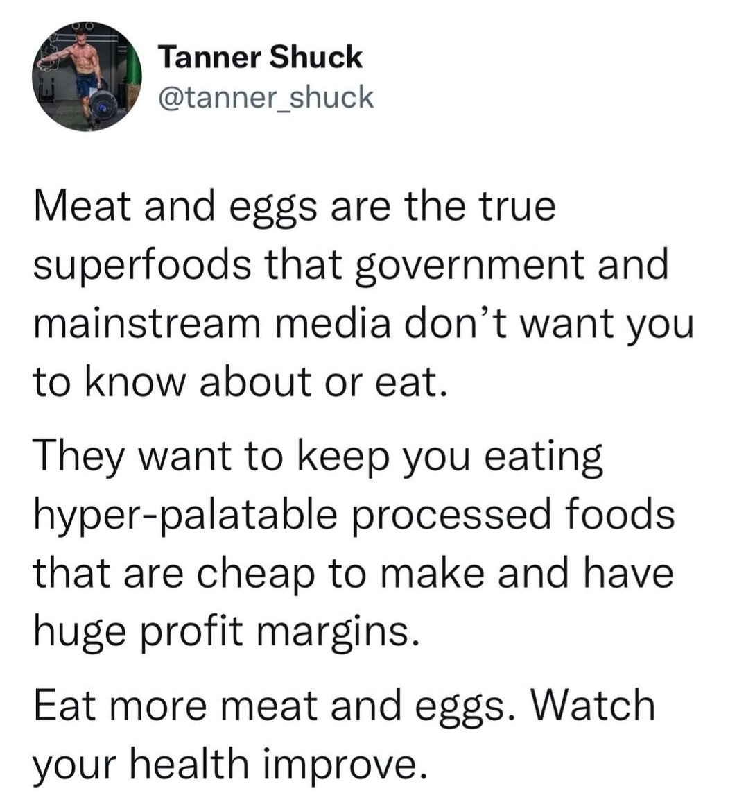 Couldn't have said it better myself. Great to see that more people are now realising this. You don't have to turn into full carnivore mode overnight. Just fill up more on meat & eggs, see what happens #eatmeat #nutrition #health #biology #nutritionscience #nutrients #energy