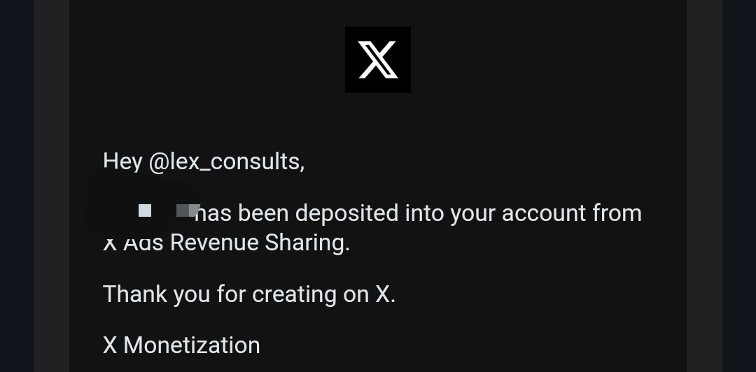 My first Ads revenue from X just landed.. I own this win to Big Tech @Techriztm

Man walked me through the journey while I was just 4K followers, taught me how to up my values on X FOR FREE! 

Guess the amount I'm getting paid 👇