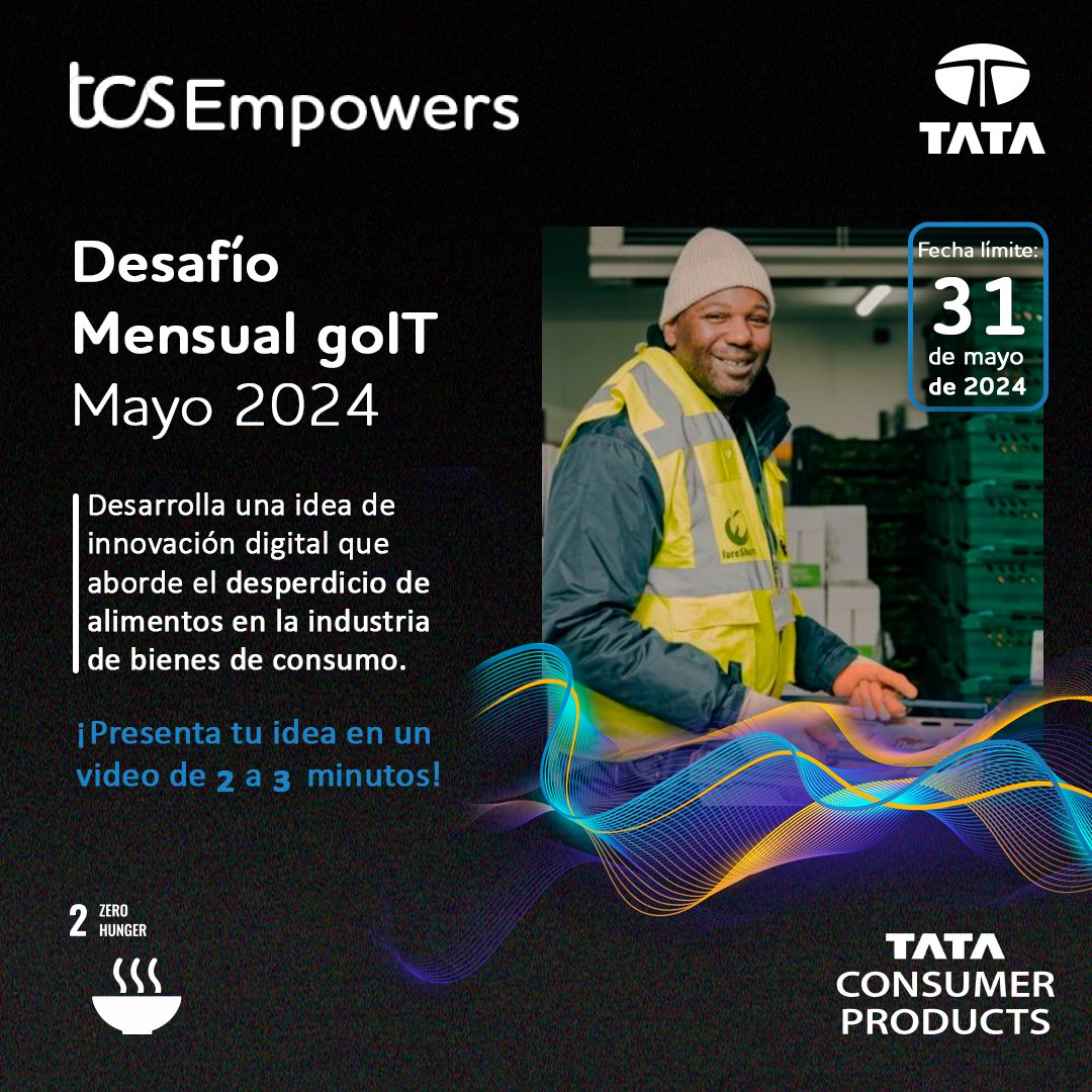 Nos unimos junto a <a href="/FareShareUK/">FareShare</a> &amp; <a href="/TataConsumer/">Tata Consumer Products</a> para invitar a los jóvenes de 6 a 17 años a participar en nuestro proyecto digital que ayudará a reducir las toneladas de alimentos que se desperdician anualmente. Únete ahora: on.tcs.com/goIT-ENG