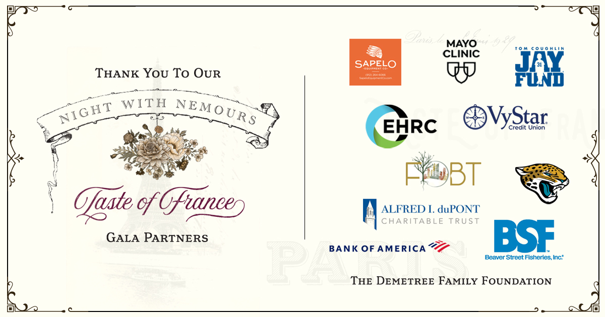 Thank you to all our Night with Nemours Taste of France Gala Partners! Your support means the world to us, we can't wait for an unforgettable evening! ✨