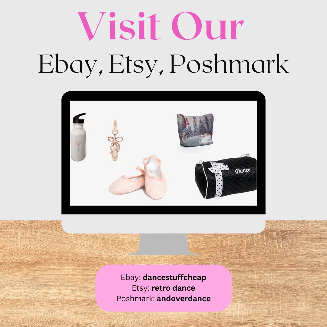 Visit our Etsy, Ebay, and Poshmark by clicking on the links in our bio or typing in our store names (included in the picture)! #ebaystore #etsystore #poshmarkstore #onlinestores #fastshipping #freeshipping #andoverdiscountdance #andoverdance #andoverma #lawrencema #shopsmall