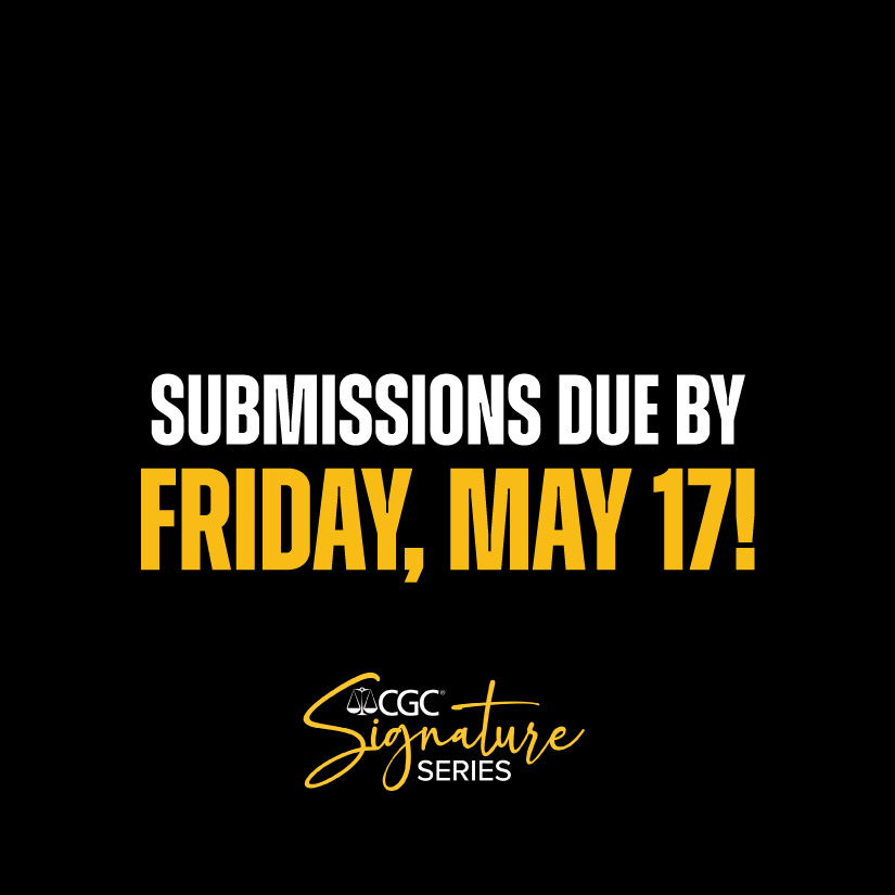 WE ARE @CGCSigSeries 😈 and we’re reminding you about the deadline for the group signing we’re holding with #DavidMichelinie, @JimSalicrup, #BobSharen and #RickParker! You can submit any keys these legends have worked on by May 17 to get 'em signed! Hit cgc.click/r0l ✍