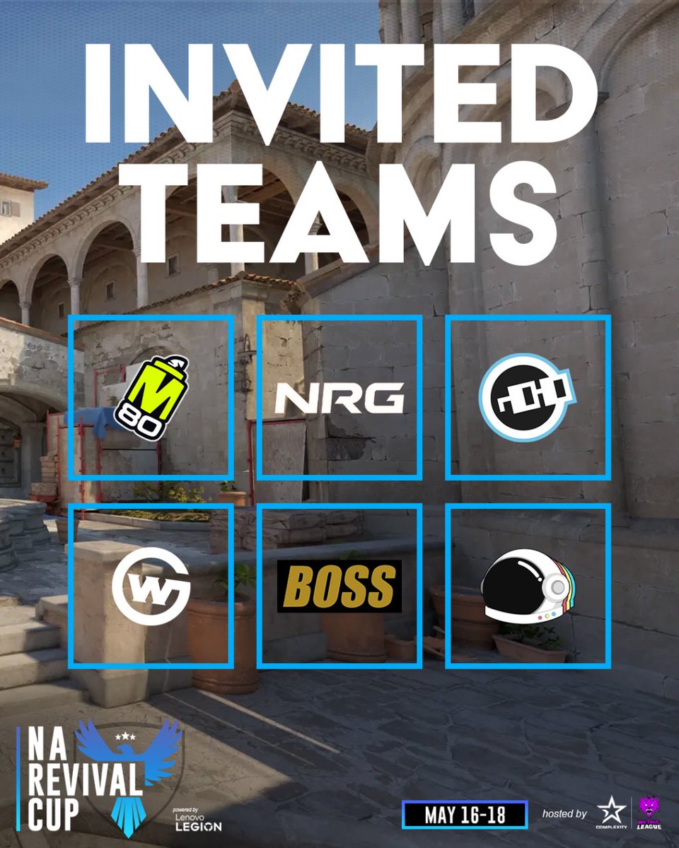 🚨 Announcing team invites for the NA Revival Cup presented by @LenovoLegion!

@M80gg 
@NRGgg 
@nounsesports 
@Wildcard_GG 
@B0SSCS2 
@Partynauts_GG