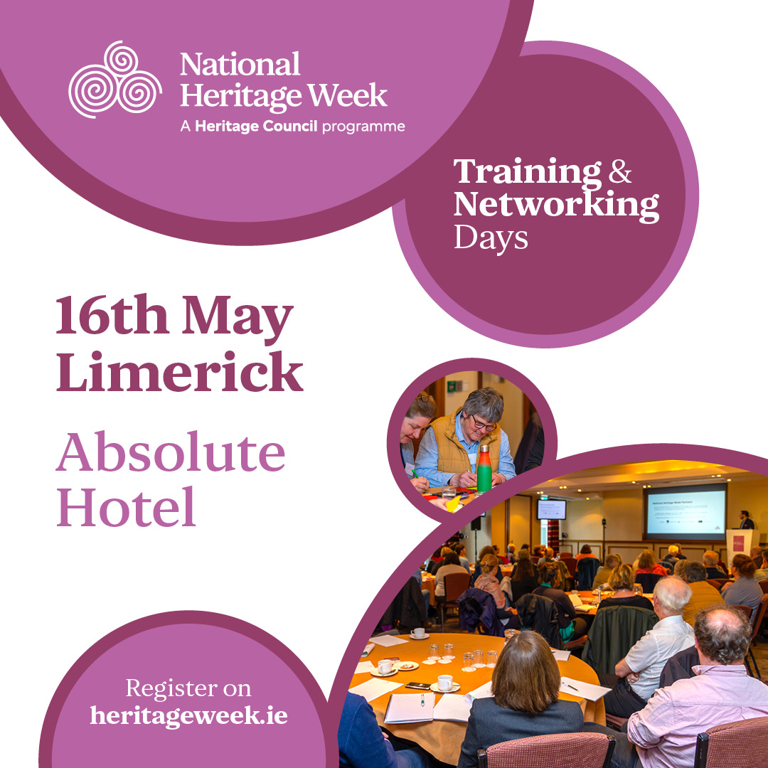 We're heading to #Limerick next Thursday 16th May, for our final Training & Networking Day with National Heritage Week Event Organisers. Just 8 slots remain, book your place at ow.ly/UFl050RBZzq #HeritageWeek2024