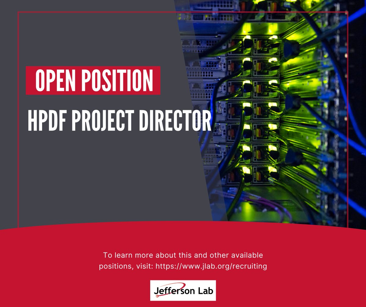 #WereHiring 
Join our team and lead a team of professionals to deliver a cutting-edge HPDF, supporting groundbreaking nuclear physics research. This is a unique opportunity to drive innovation and collaboration from concept to completion. 
misportal.jlab.org/hr/recruiting/…