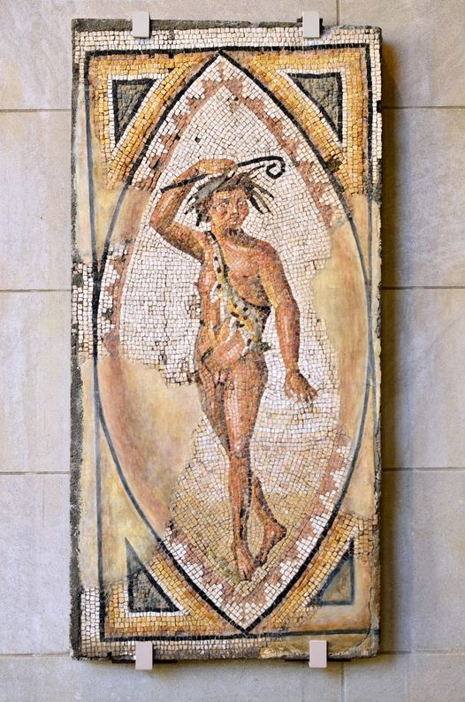 Bacchus Mosaic of Bacchus, God of Wine and Joy with Shepherd's Staff discovered in Defne, Hatay - Maryland BMA Museum, USA