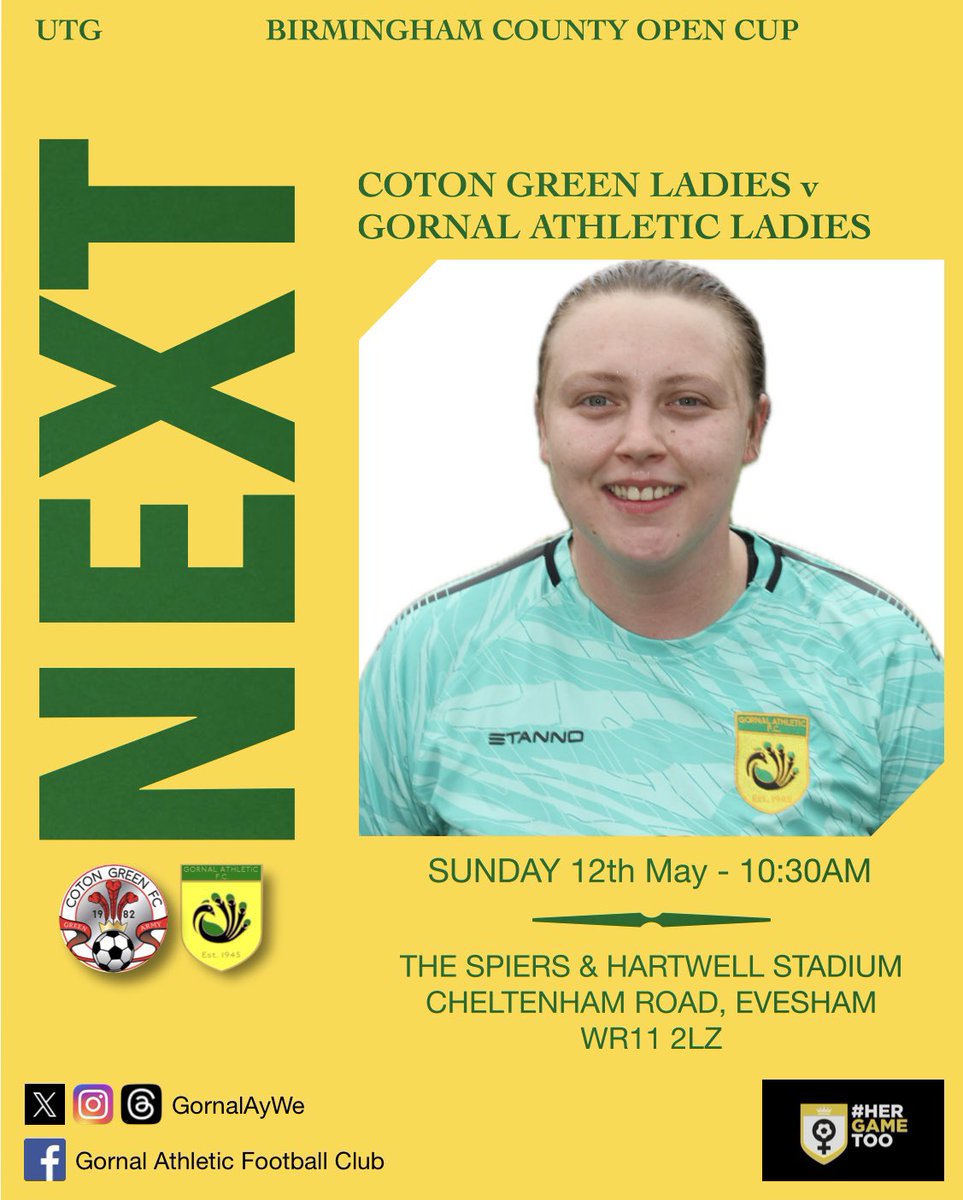 OPEN CUP FINAL! Here are all the details you need for Sunday ⏰ 10.30am 🏟️Evesham Utd FC (The Spiers & Hartwell Stadium) 📍Cheltenham Rd, Evesham WR11 2LZ Come and support these ladies please if you can. We do I know it's early and a distance but we would love to see as many…