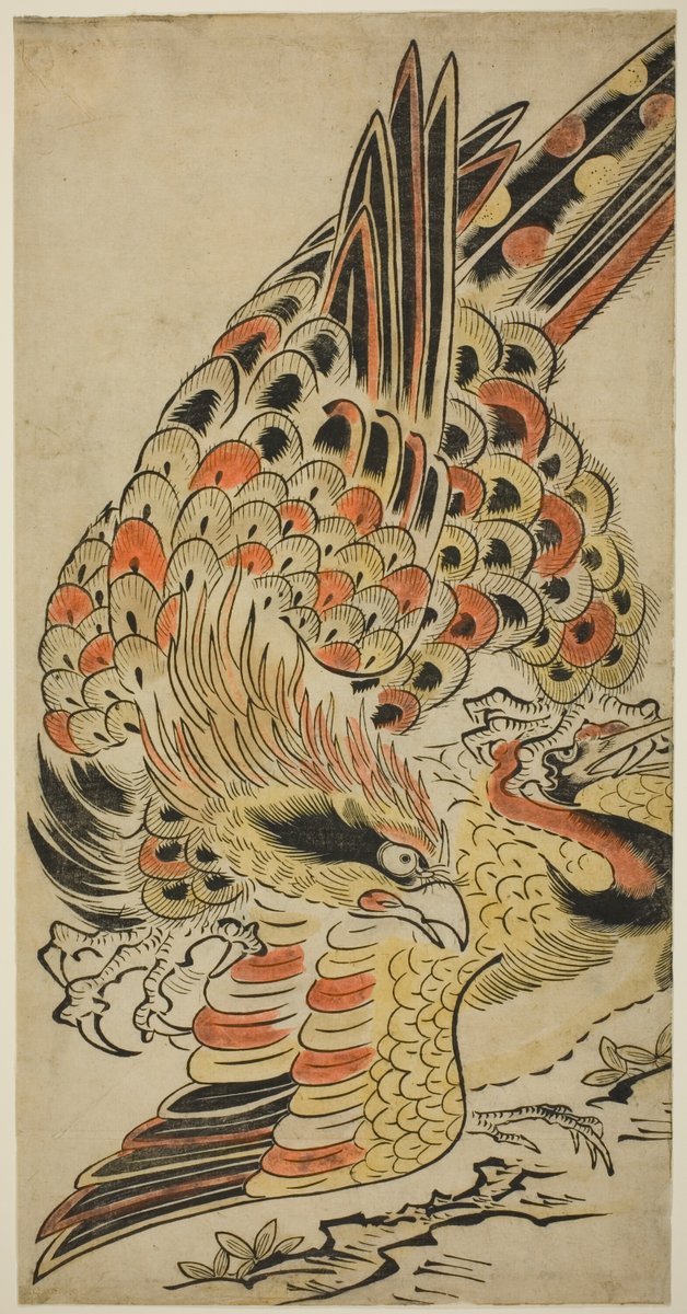 A Hawk Capturing a Crane in Flight, attributed to Torii Kiyomasu I, ca. 1715 #ukiyoe #浮世絵